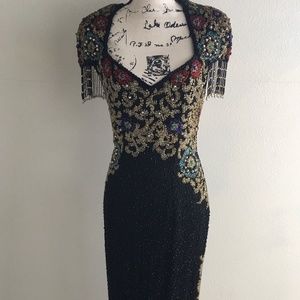 Designer Mark Cheung Hand Beaded Long Black Gown